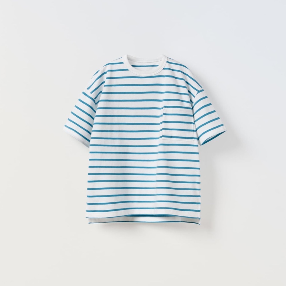 Zara Blue and White Striped T-shirt